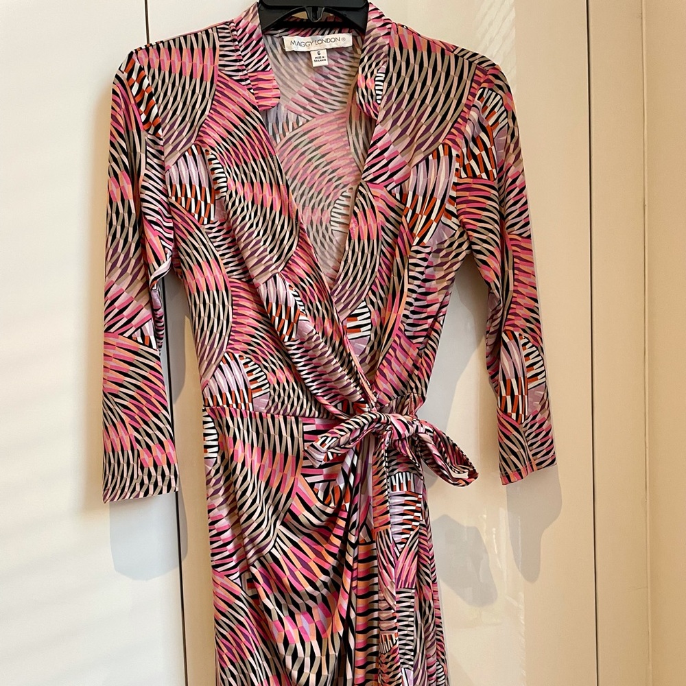 Maggy London Pink Patterned Wrap Dress